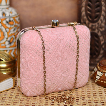 Baby Pink Embroidered Clutch