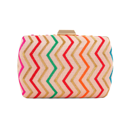 Multicolor Zigzag Embroidered Clutch