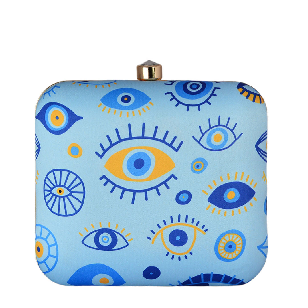 Multi Blue Evil Eye Printed Clutch