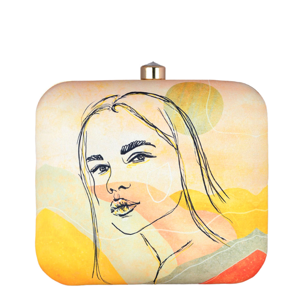 Woman Face Portrait Printed Clutch