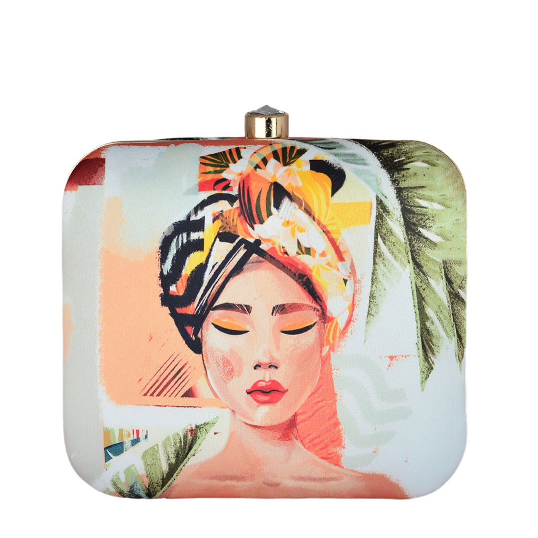 Dreamy Woman Portrait Printed Clutch