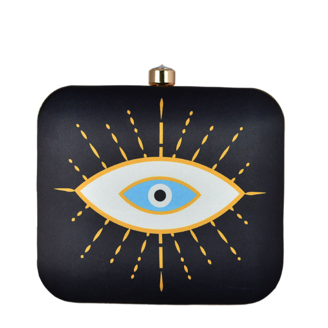 Orange-White Evil Eye Printed Clutch