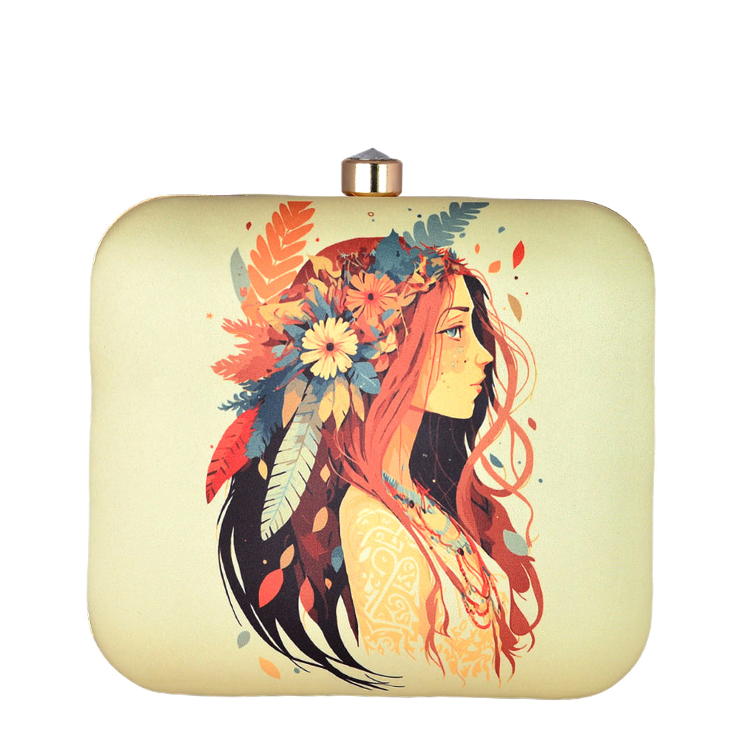 Floral Woman Portrait Printed Clutch