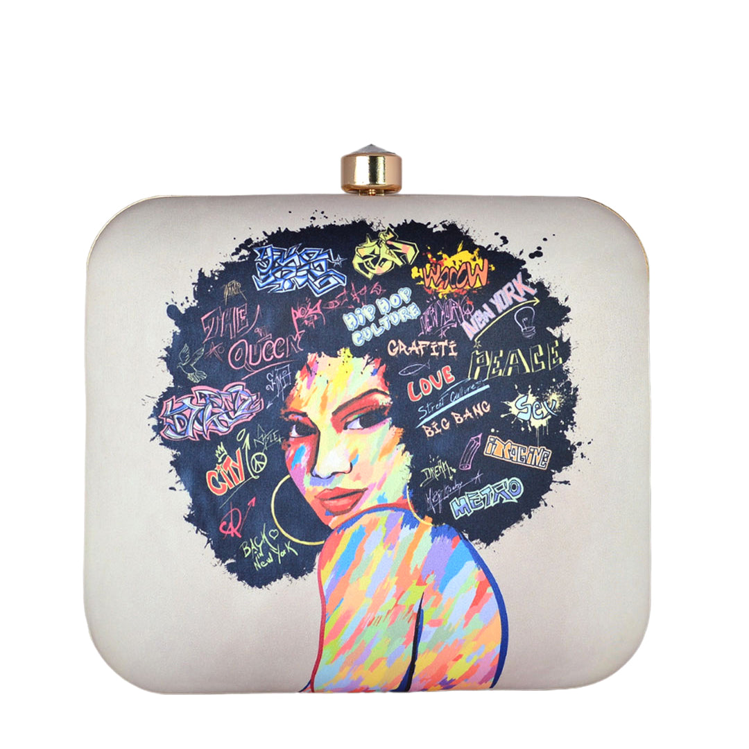 Quirky Hairstyle Woman Printed Clutch