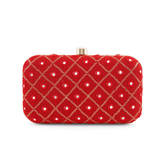 Aesthetic Red Embroidered Clutch