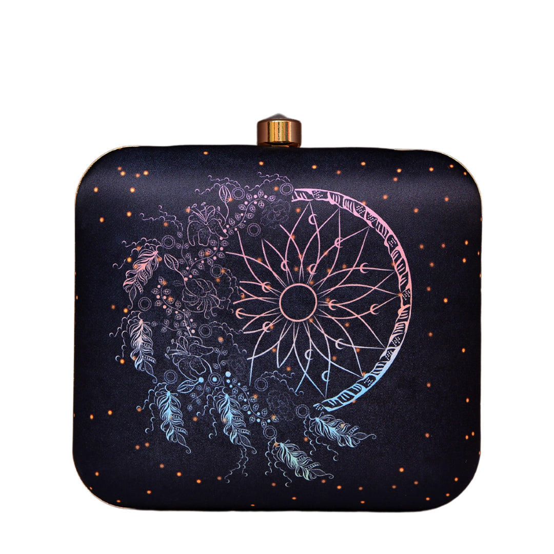 Pink-Blue Dream Catcher Printed Clutch