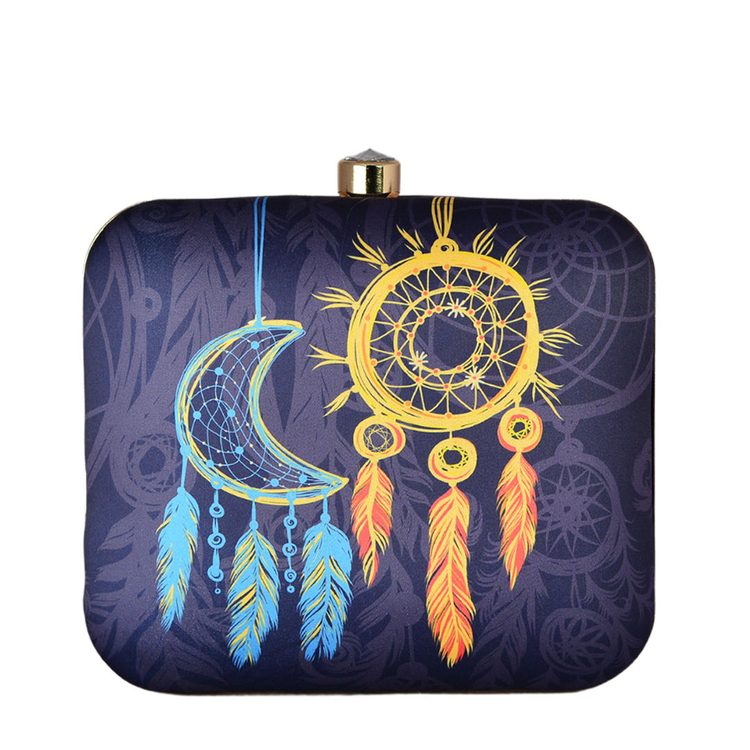 Blue-Orange Dream Catcher Printed Clutch