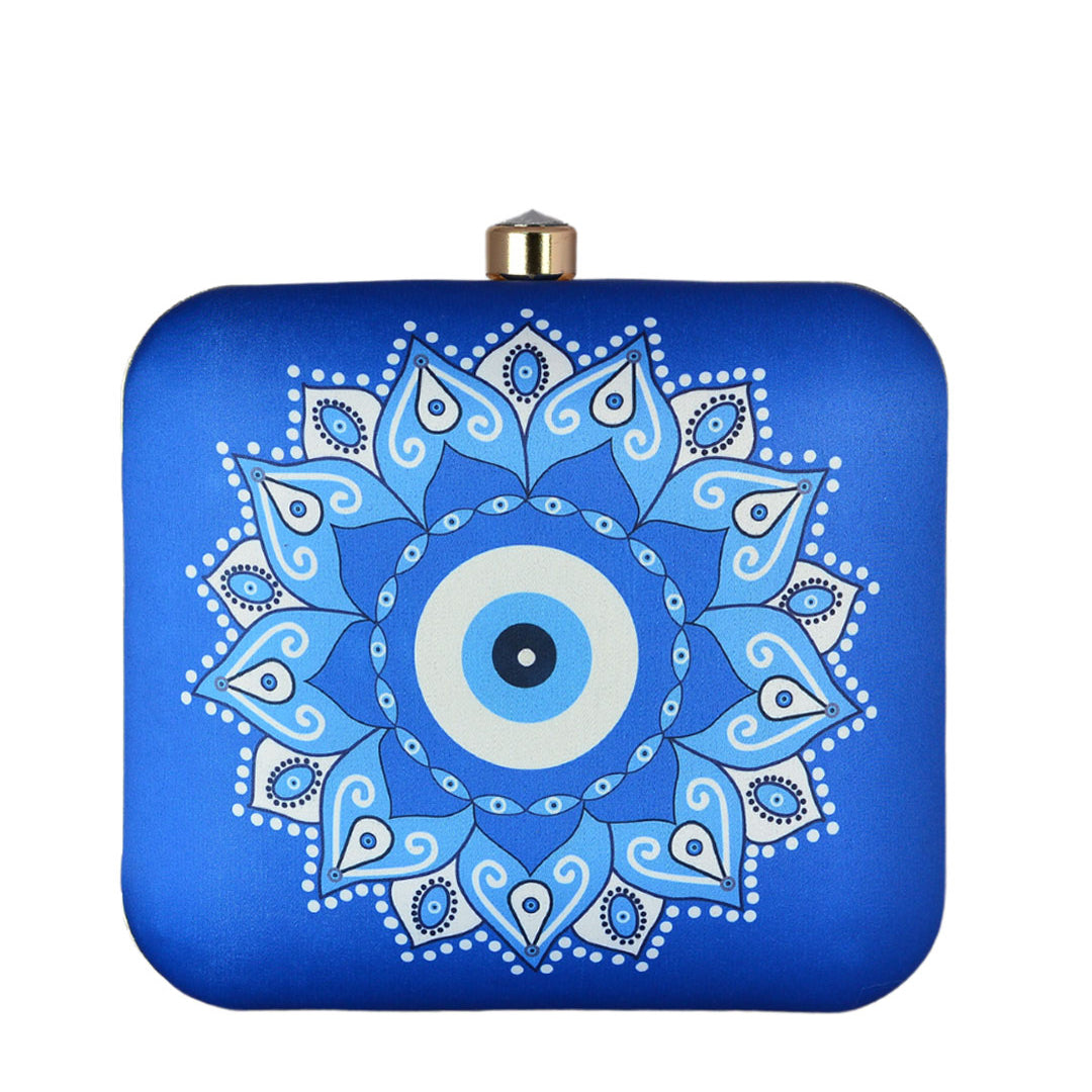 White Pattern Evil Eye Printed Clutch