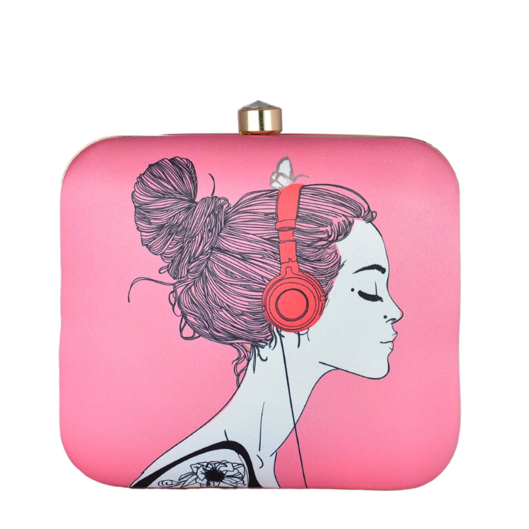 Pink Woman Portrait Printed Clutch