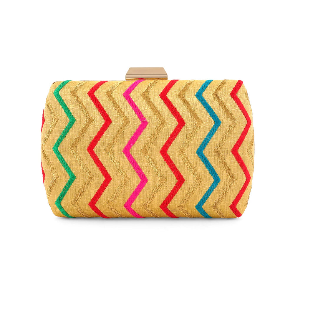 Deep-colored Zigzag Embroidered Clutch
