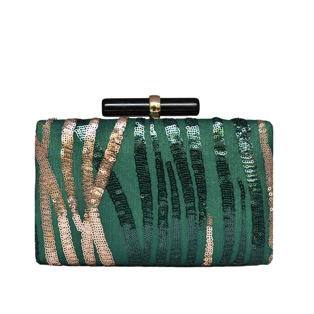 Green Rose-gold Sequins Clutch