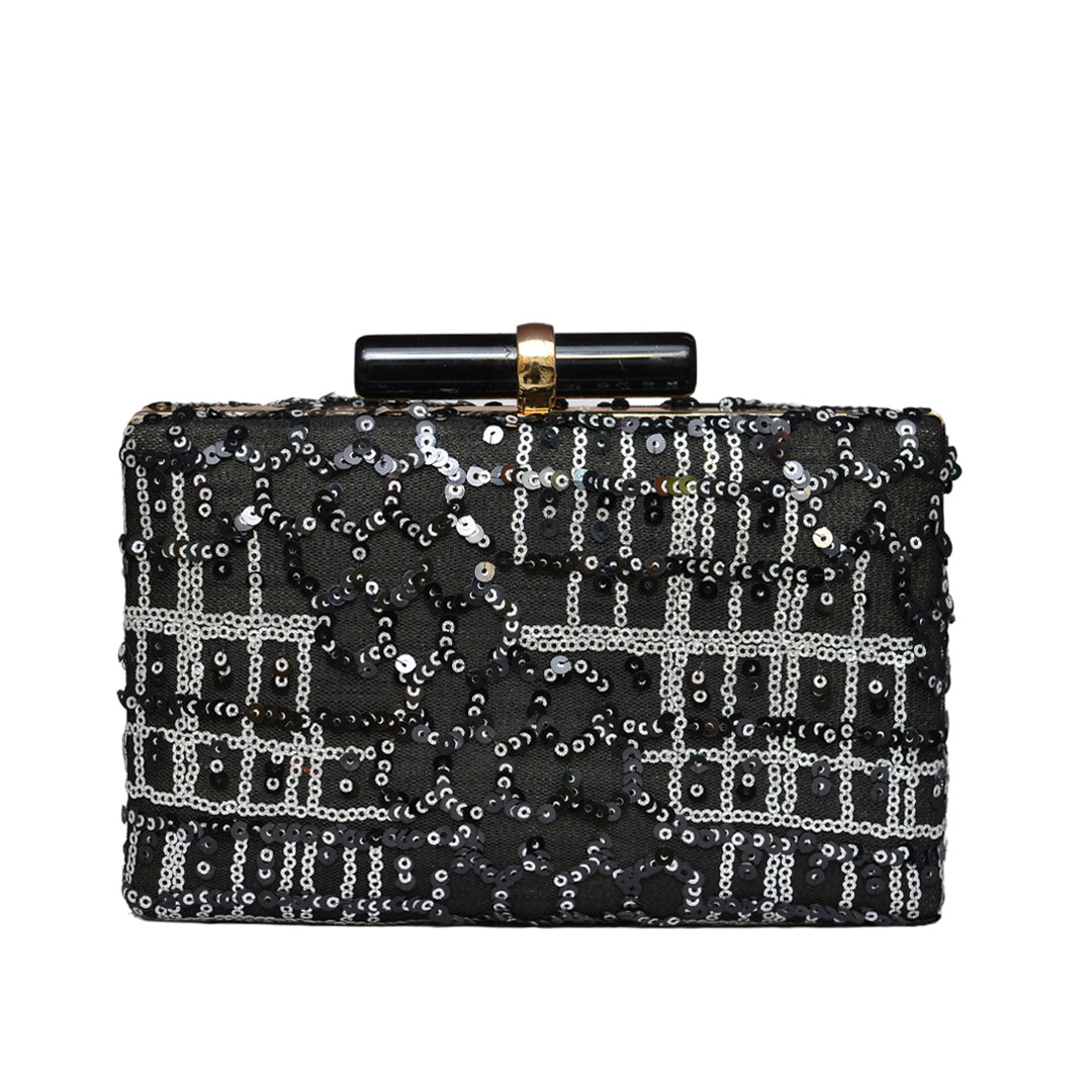 Bold Black Sequins Clutch