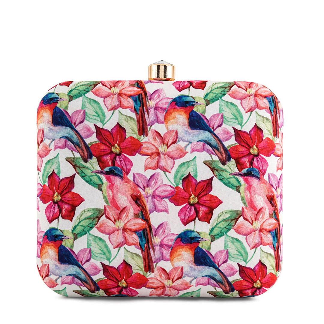 Multipattern Pink Floral Printed Clutch