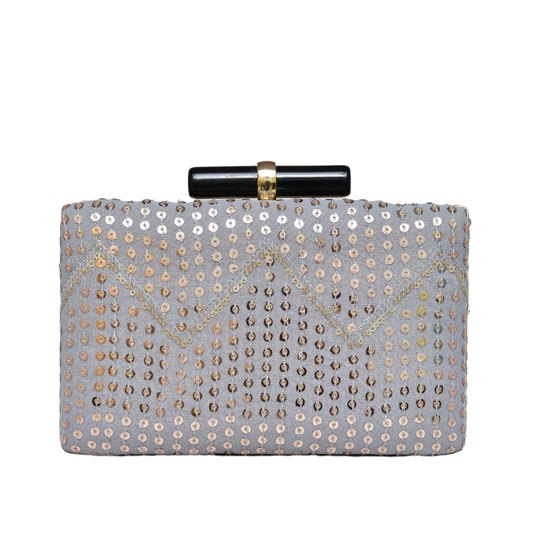 Aesthetic Grey Sequins Clutch