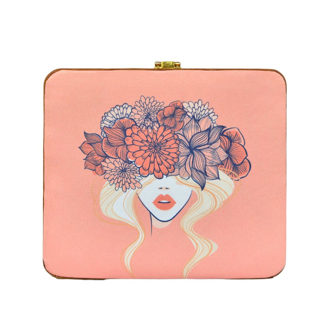 Selmon Pink Floral Printed MDF Clutch