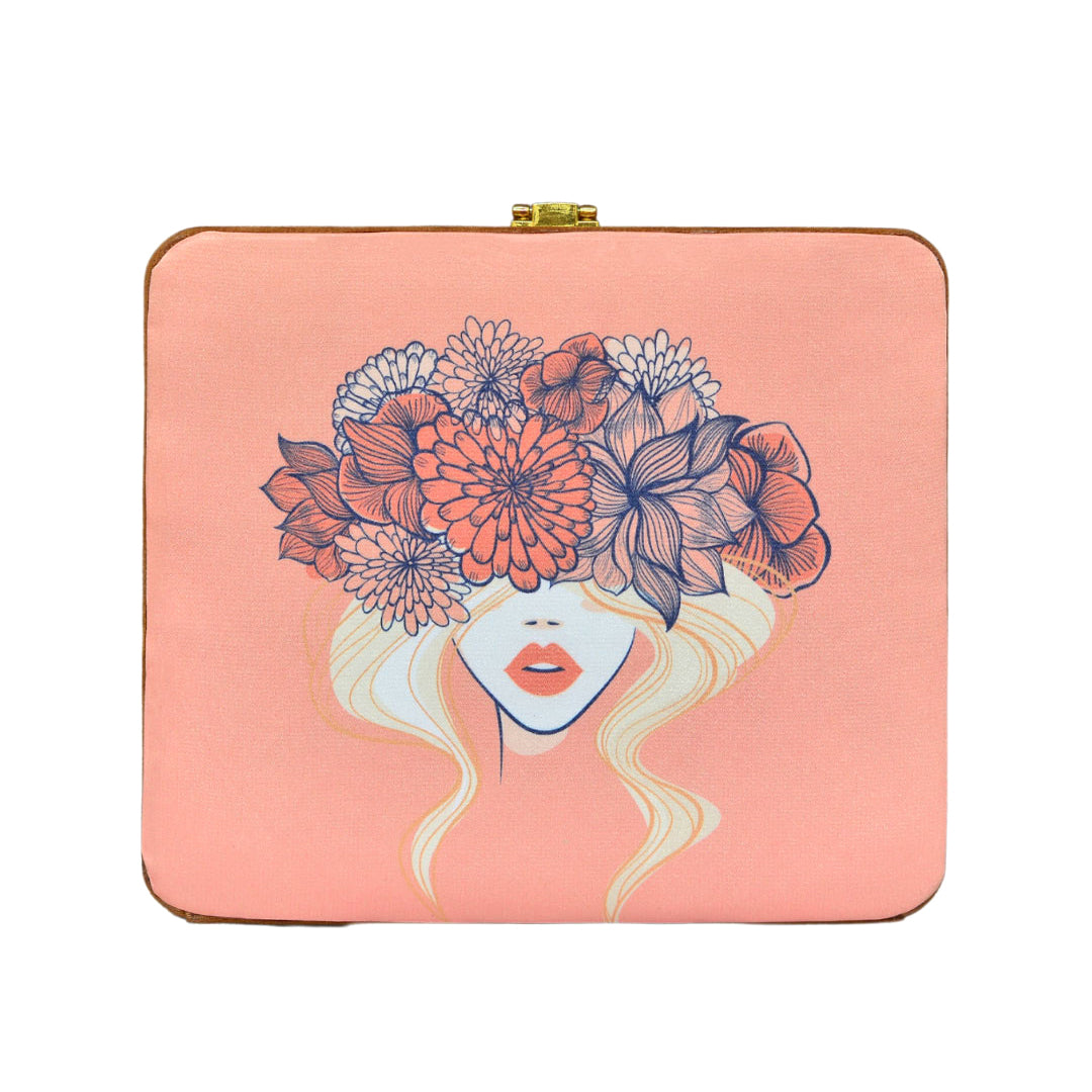 Selmon Pink Floral Printed MDF Clutch