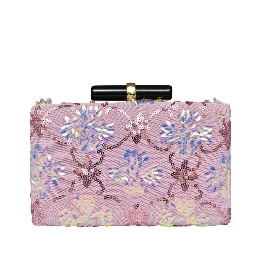 Pink Floral Sequins Clutch
