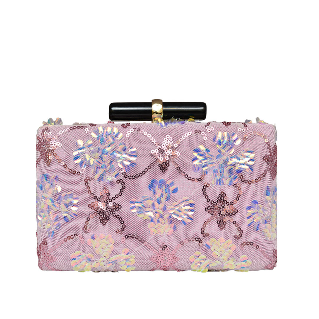 Pink Floral Sequins Clutch