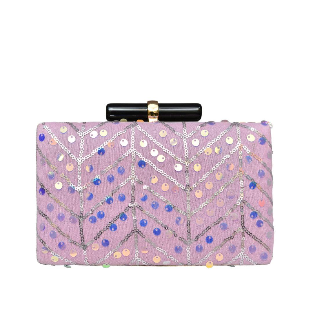 Pink Zigzag Sequins Clutch