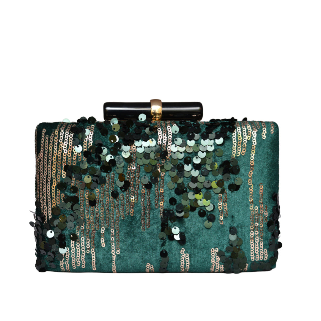 Green  Velvet Sequins Clutch