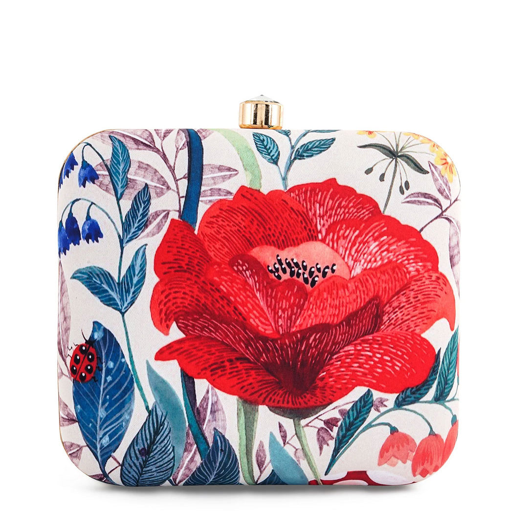 Red Flower Printed Clutch