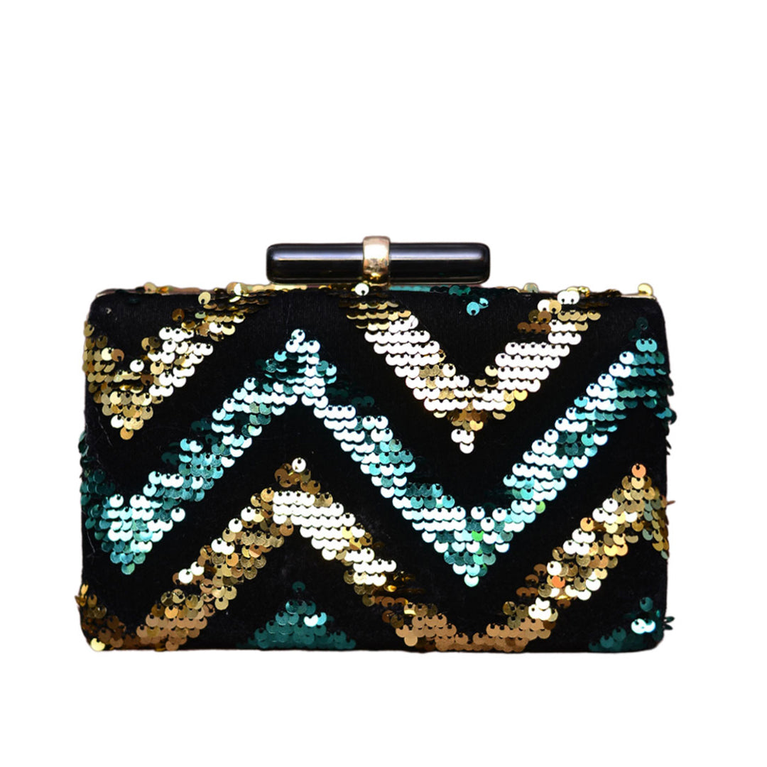 Green-Golden Sequins Clutch