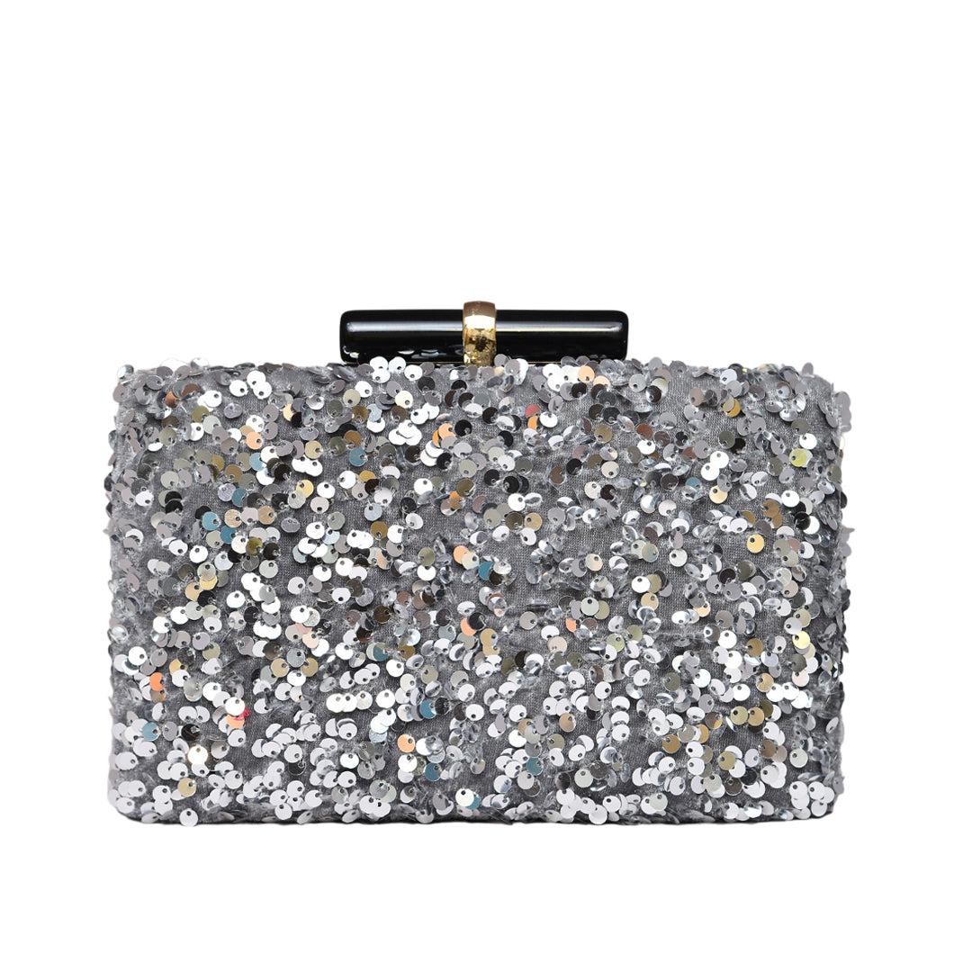 Grey-Silver Sequins Clutch