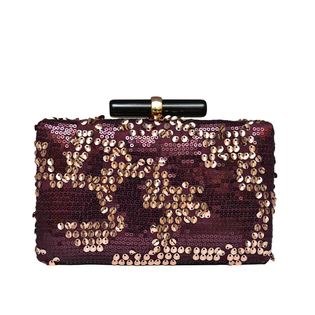 Wine Red Sequins Clutch