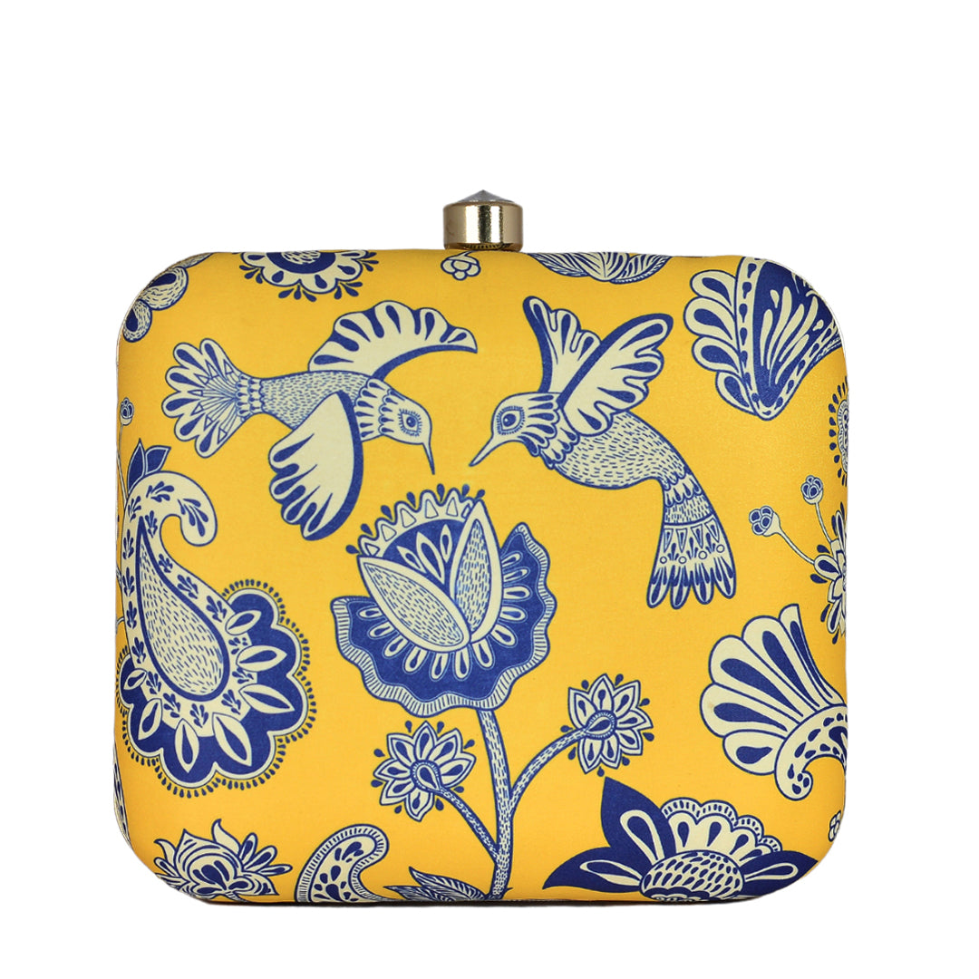 Blue Floral Printed Clutch