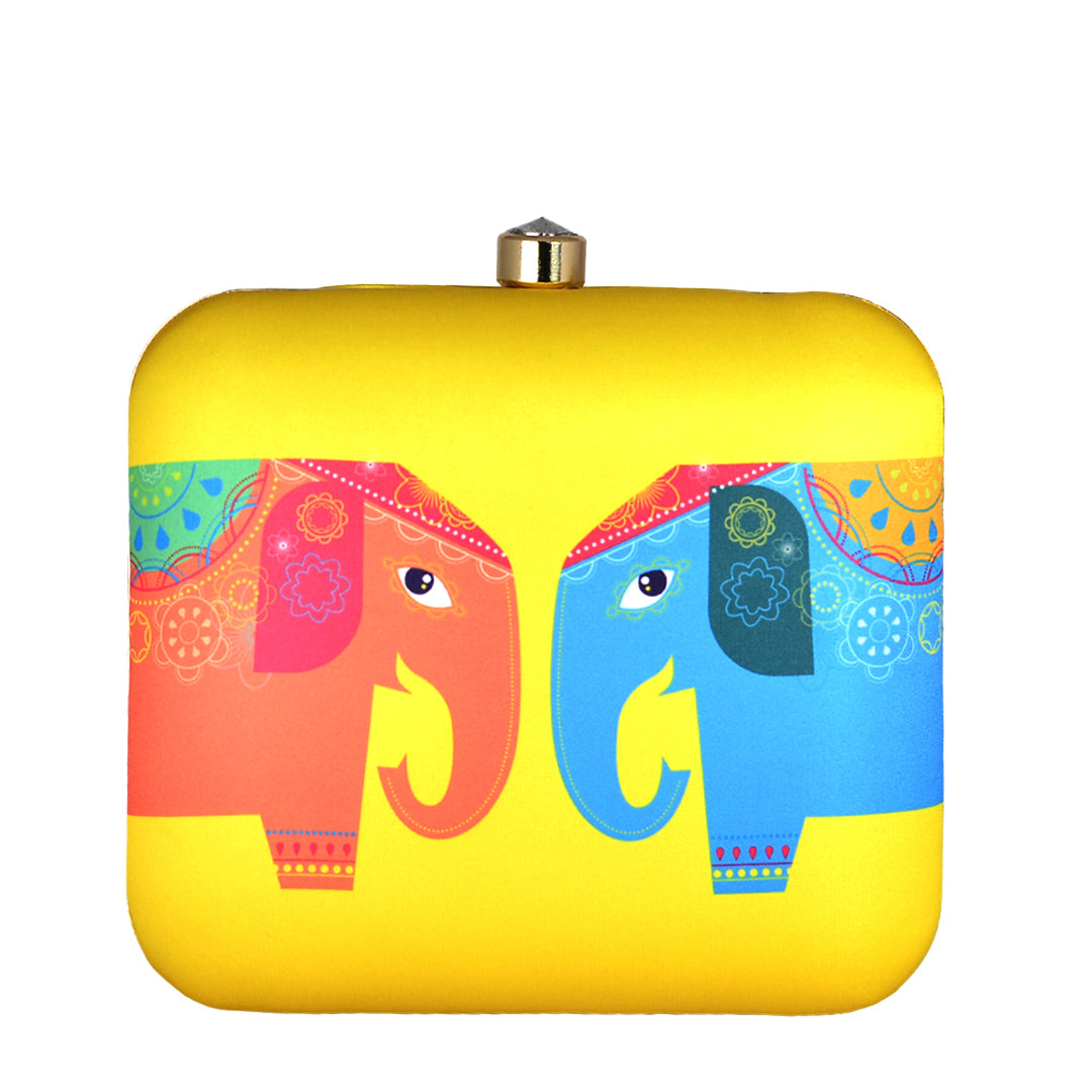 Red And Blue Elephant Printed Clutch