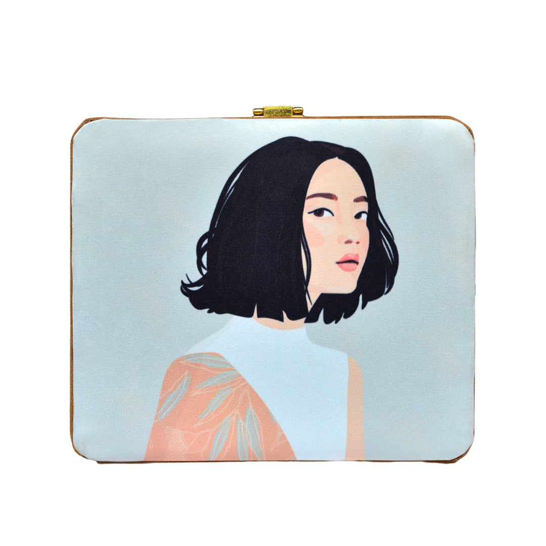 Pastel Blue Printed MDF Clutch