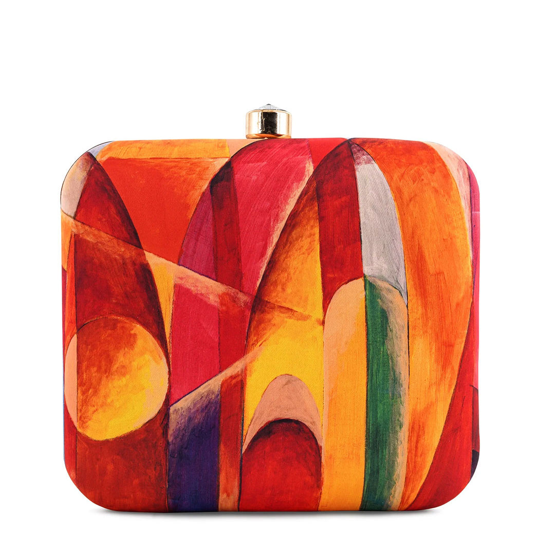 Orange-Yellow Pattern Printed Clutch