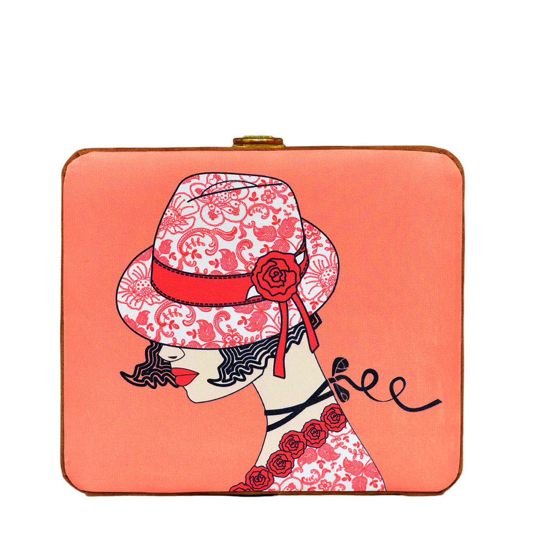 Floral Hat Woman Printed MDF Clutch