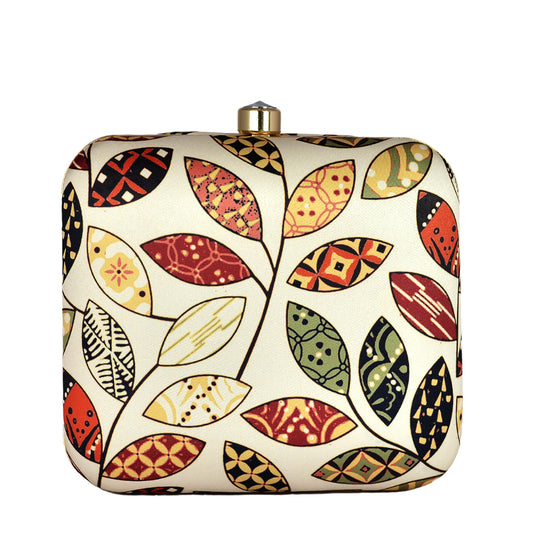 Multicolor Leaf Printed Clutch