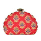 Red Floral Embroidered Moon Clutch