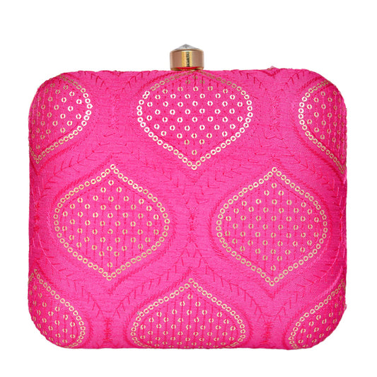 Hot Pink Embroidered Clutch
