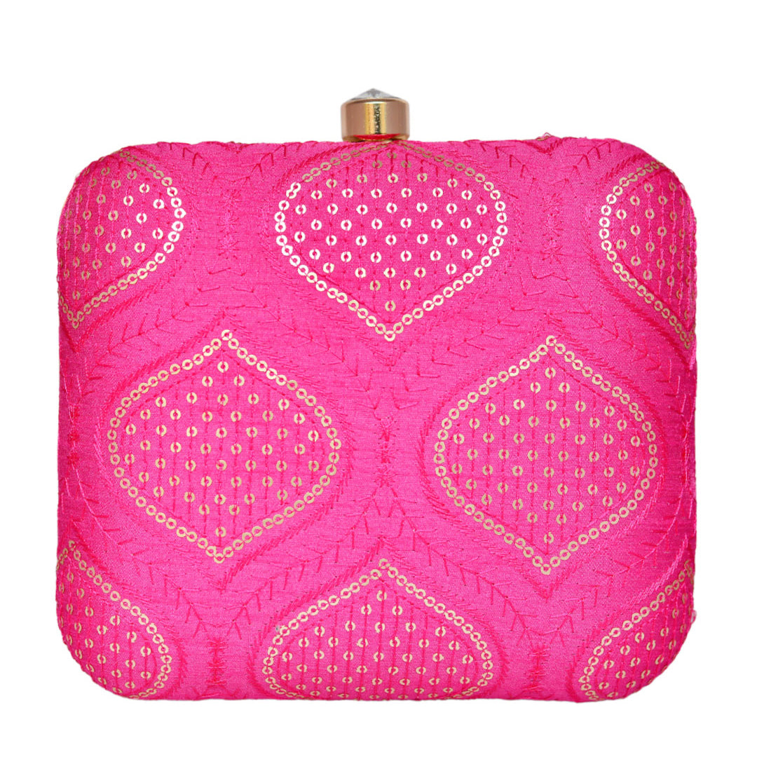 Hot Pink Embroidered Clutch