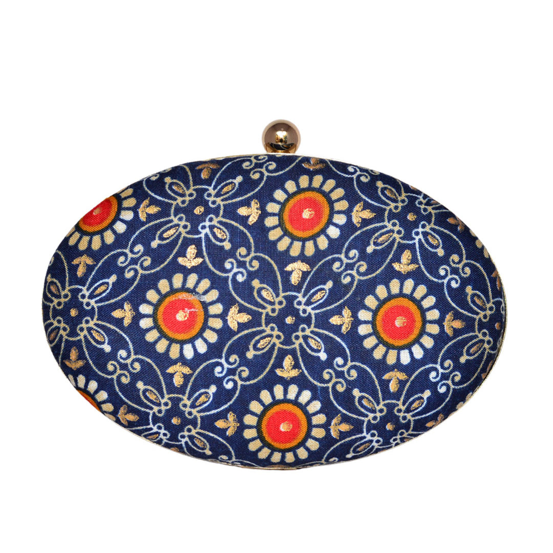 Blue Printed Oval Clutch