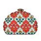 White-Red Embroidered Moon Clutch