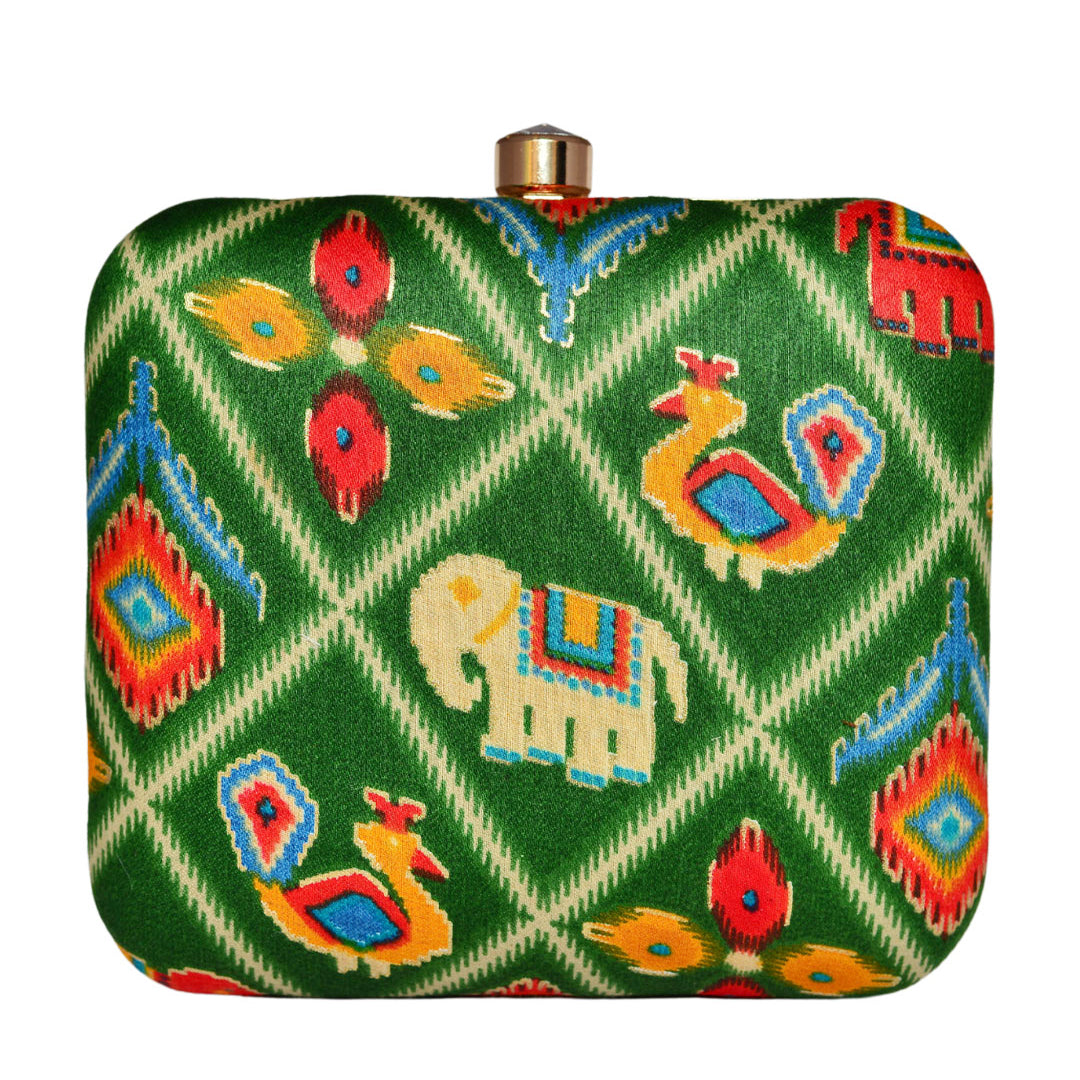 Green Ethnic Fabric Clutch