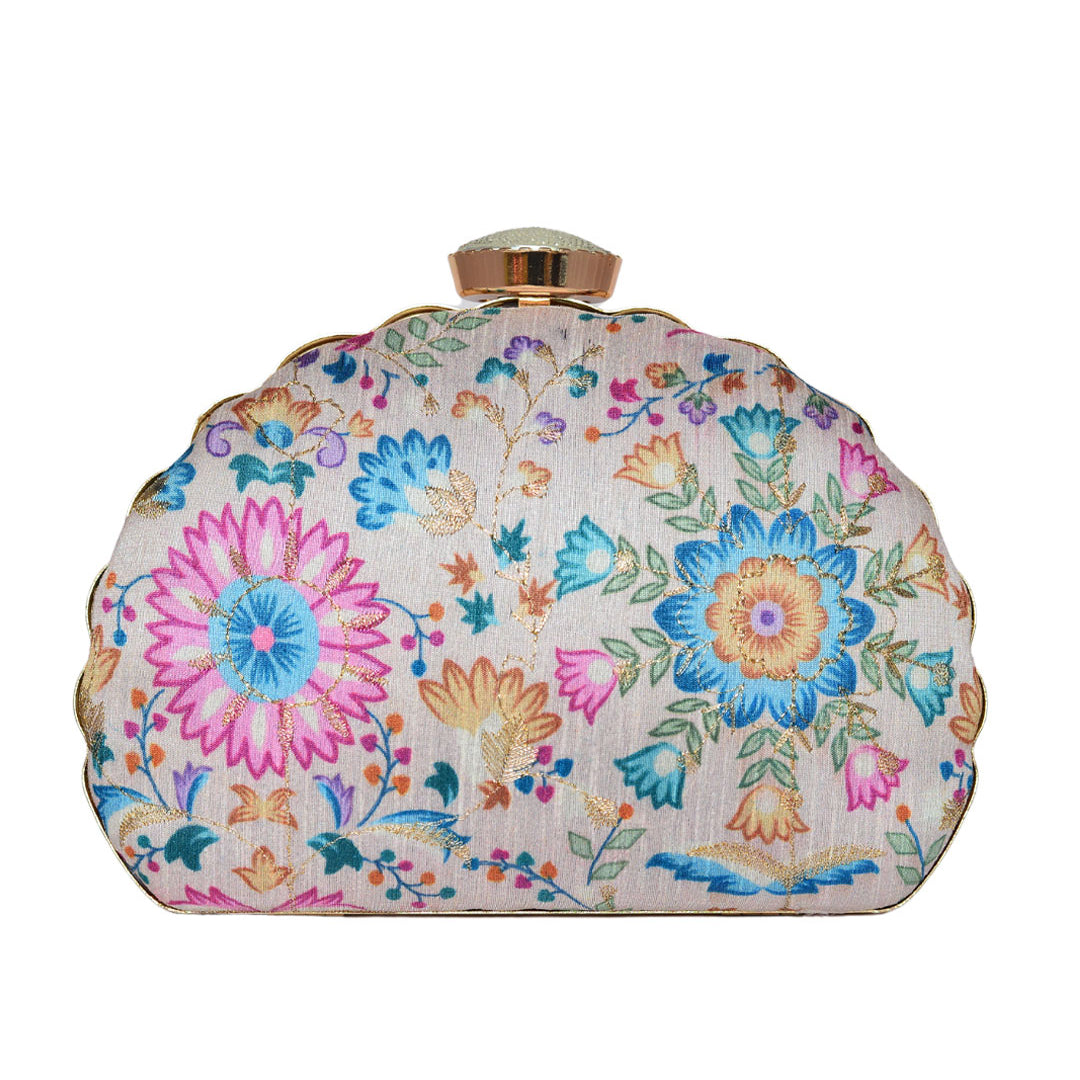 Pink-Blue Floral Moon Clutch