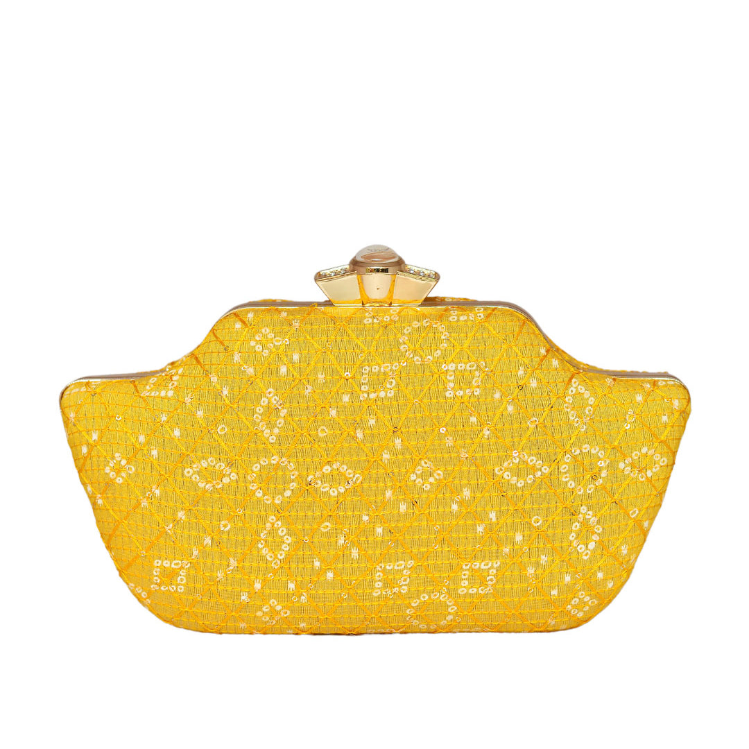 Yellow Embroidered Clutch