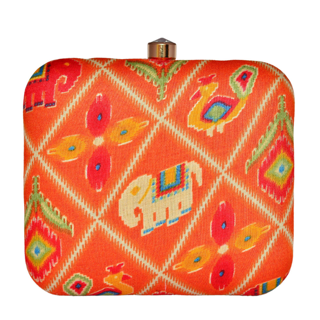 Orange Ethnic Fabric Clutch