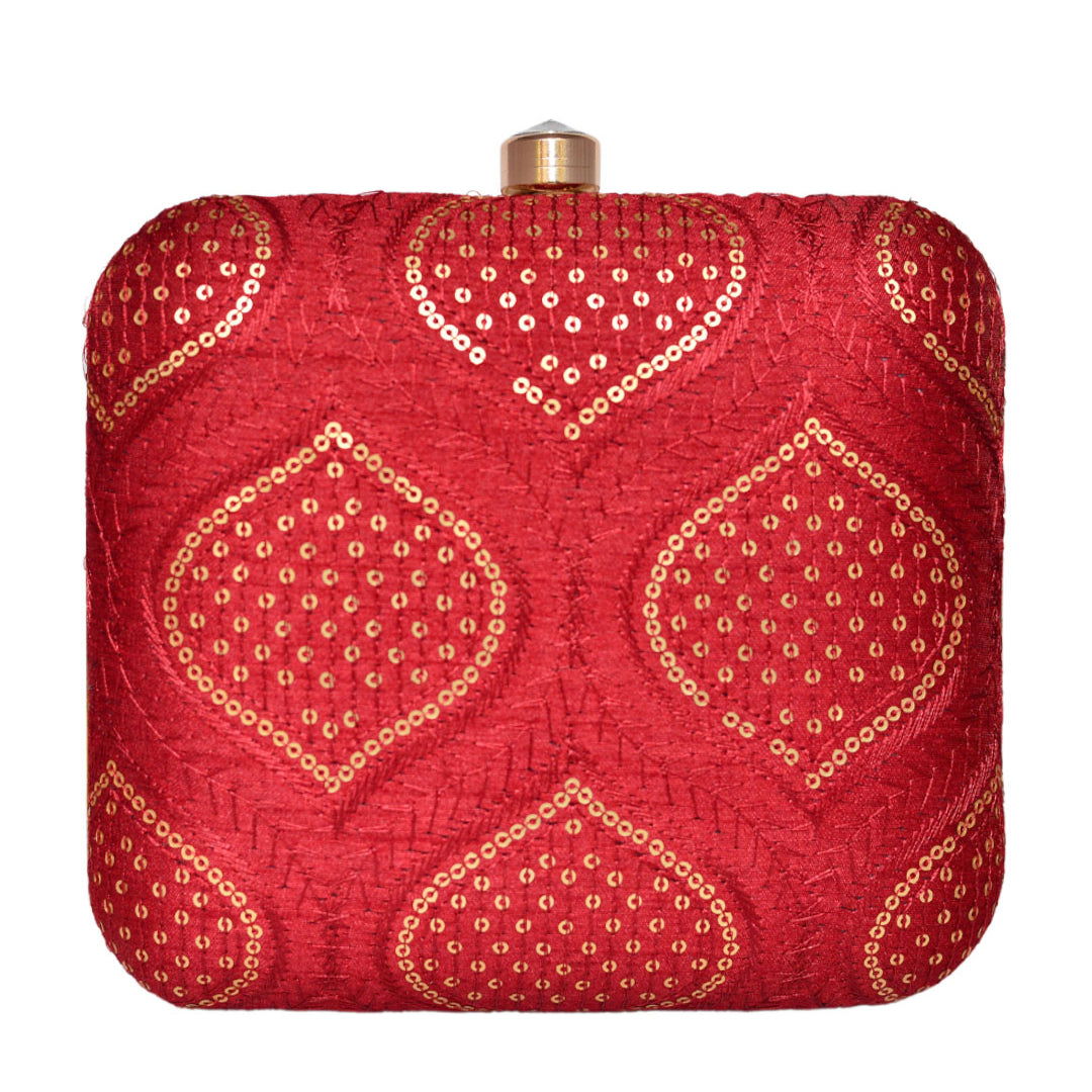 Red Embroidered Clutch