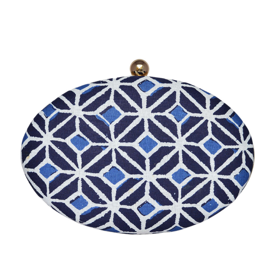 Blue Printed Oval Clutch