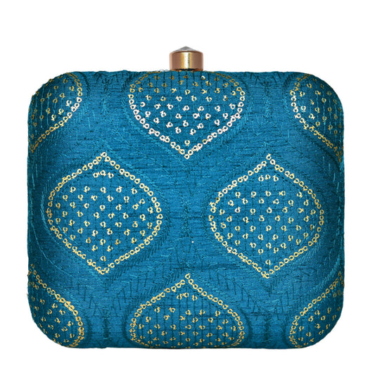 Yale Blue Embroidered Clutch