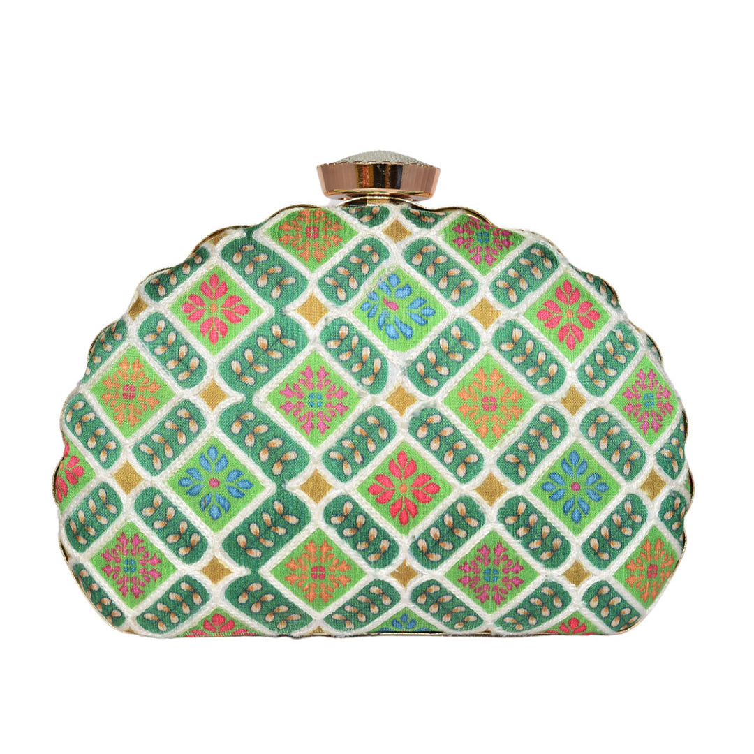 Dark Green Pattern Moon Clutch