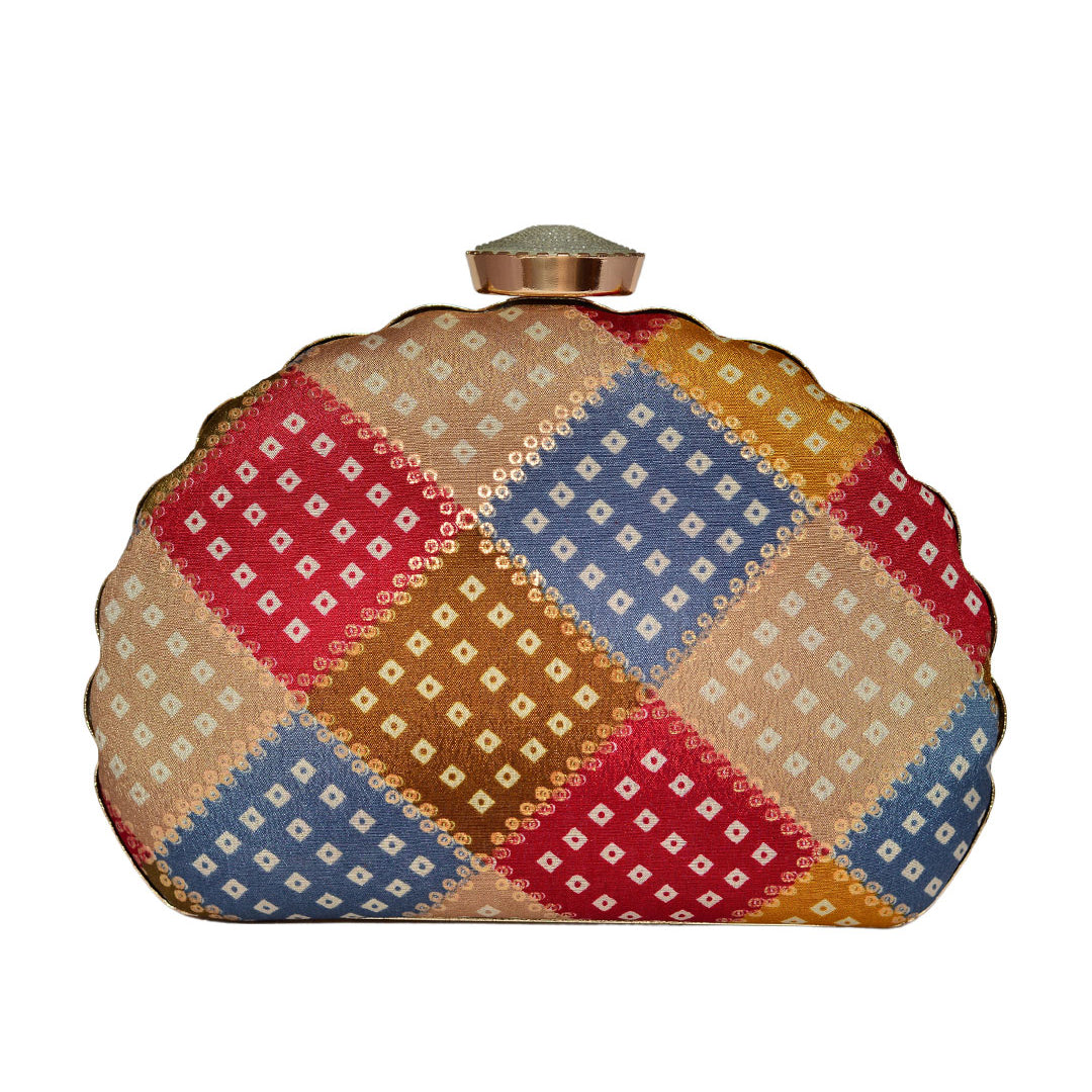 Multicolored Fabric Moon Clutch