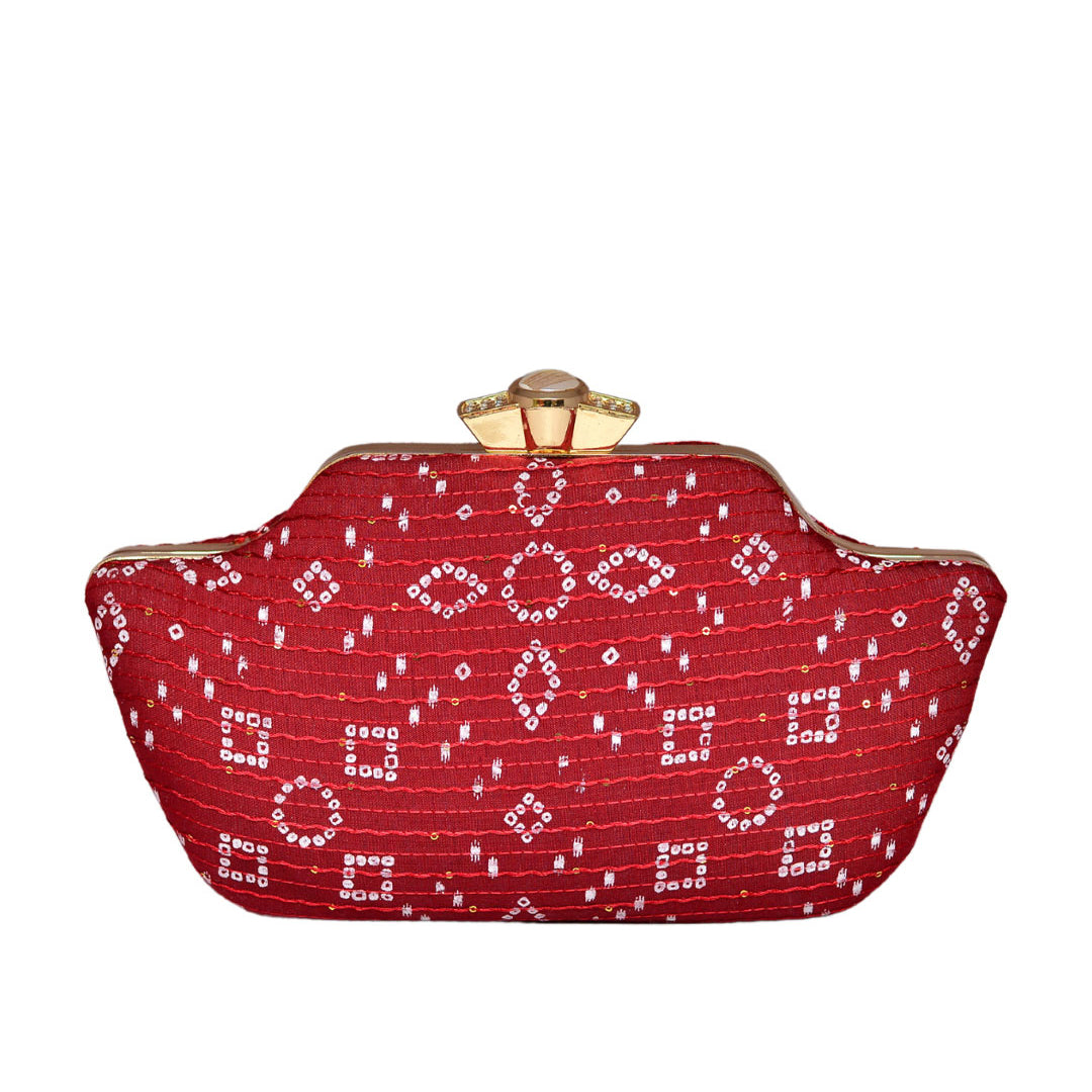 Red Embroidered Clutch