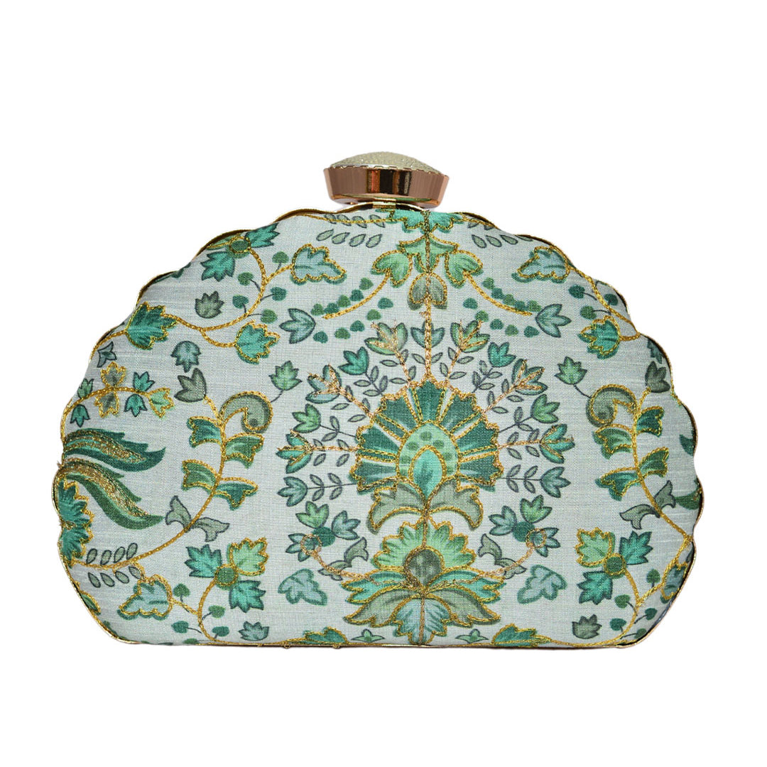 Green Floral Moon Clutch